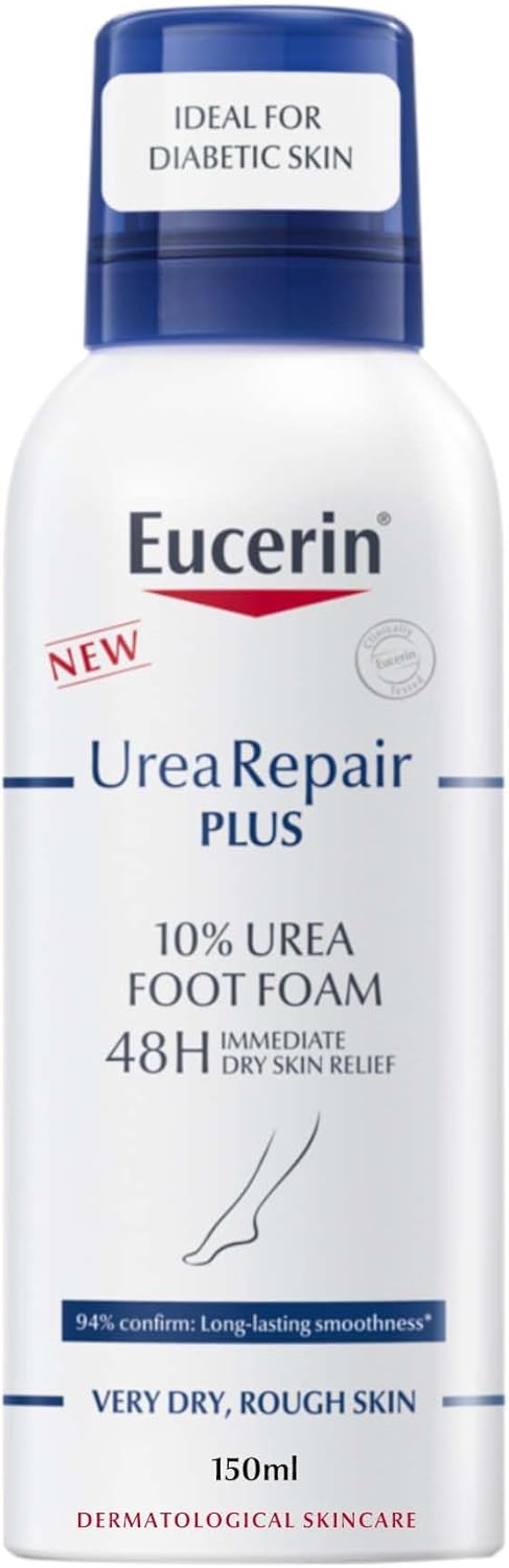 Eucerin UreaRepair Plus 10% Urea Foot Foam with Ceramide, Smoothes Callouses and Thickened Heels, Feet Care for Very Dry Skin, Suitable for Mature & Diabetic Skin, 150ml