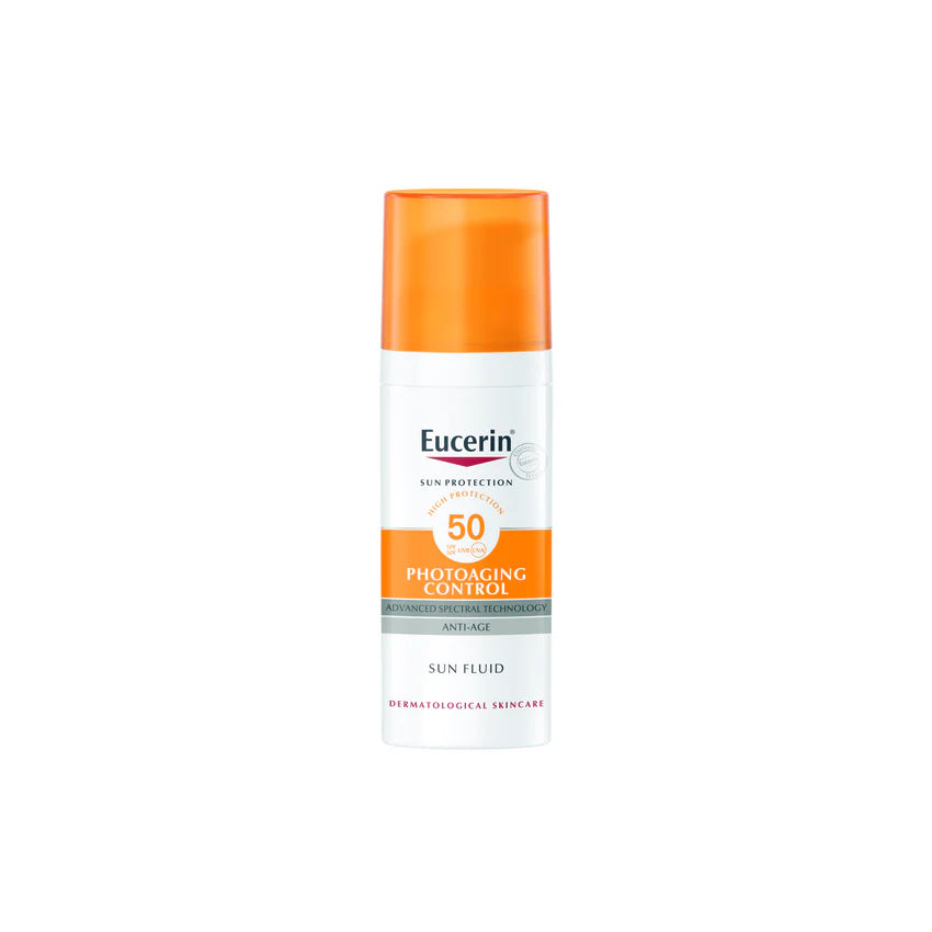 Eucerin Face Sunscreen Photoaging Control Anti-Age Sun Fluid, High UVA/UVB Protection, SPF 50, Reduces Appearance of Wrinkles, Suitable as Make-Up Base, For All Skin Types, 50ml