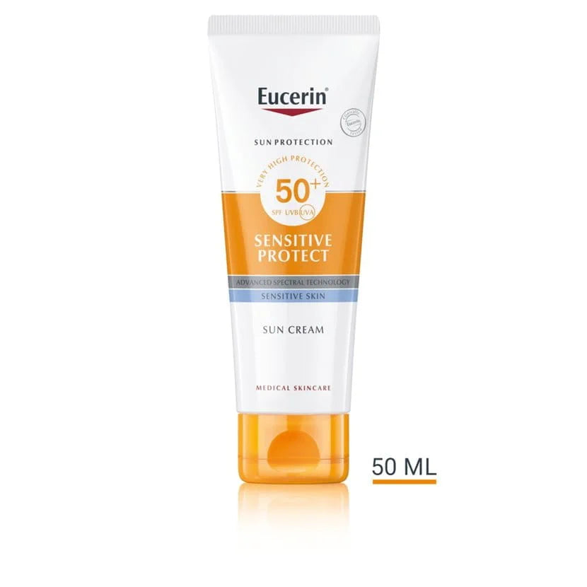 Eucerin Sun Sensitive Protect Facial Sunscreen, High UVA/UVB Protection, SPF 50+, Water-Resistant, Fragrance-Free, Sun Protection For Sensitive and Dry Skin, Suitable for Atopic Skin, 50ml