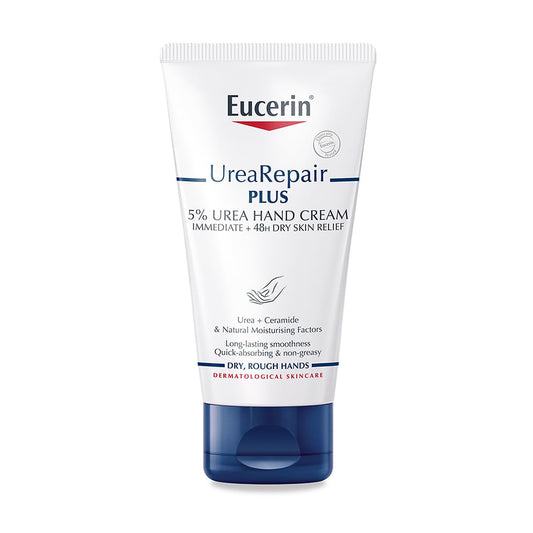 Eucerin UreaRepair Plus 5% Urea Hand Cream with Ceramides, Daily Moisture, Suitable for Mature & Diabetic Skin, Instant 48-Hour Relief for Dry & Rough Skin, 75ml