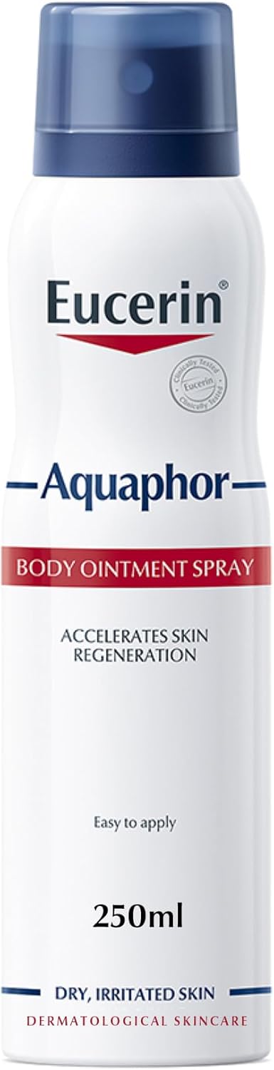 Eucerin Aquaphor Body Ointment Spray with Glycerin and Panthenol, Daily Moisture and Instant Hydration with Easy Targeted Application, for Very Dry, Cracked & Irrated Skin, 250ml