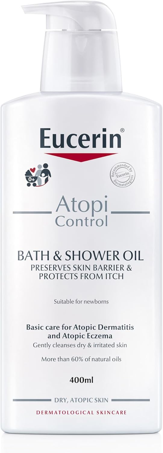 Eucerin AtopiControl Cleansing Shower Oil with Natural Omega-3 and Omega-6 Oils, Gently Cleanses Dry and Irritated Skin, Cruelty and Fragrance Free, for Dry and Normal Skin, 400ml