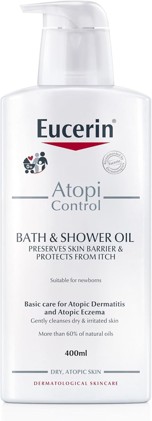 Eucerin AtopiControl Cleansing Shower Oil with Natural Omega-3 and Omega-6 Oils, Gently Cleanses Dry and Irritated Skin, Cruelty and Fragrance Free, for Dry and Normal Skin, 400ml