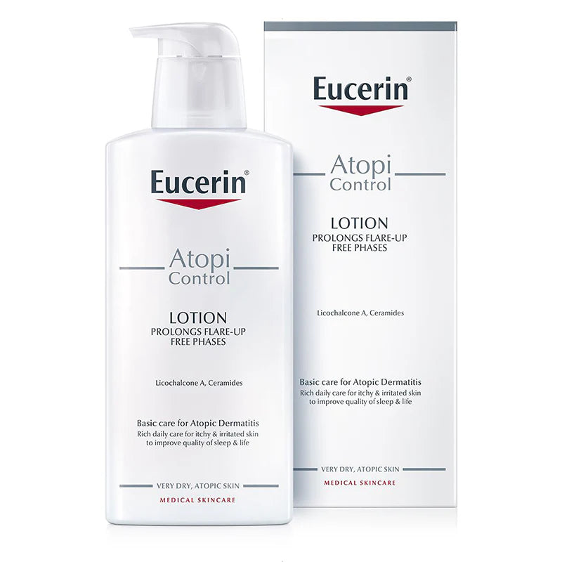 Eucerin AtopiControl Body Lotion with Natural Omega Oils and Ceramides, Relieves Localized Irritation and Immediately Stops Itching, Preserves Skin Barrier for Atopic and Dry Skin, 250ml