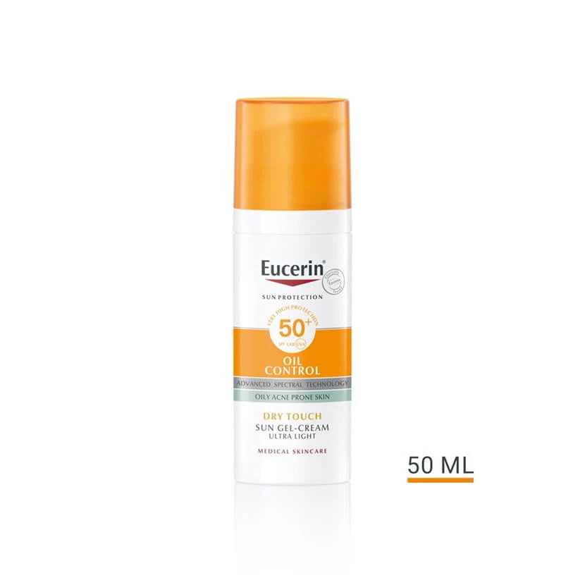 Eucerin Face Sunscreen Oil Control Gel-Cream Dry Touch, High UVA/UVB Protection, SPF 50+, Light Texture Sun Protection, Suitable Under Make-Up, For Blemish-Prone Skin, 50ml