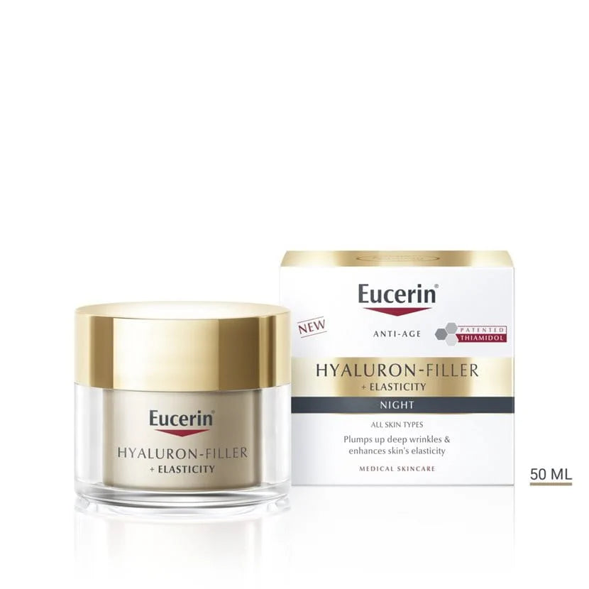 Eucerin Hyaluron Filler + Elasticity Anti-Aging Face Night Cream with Hyaluronic Acid & Collagen for Radiant Skin, Plumps up Deep Wrinkles & Improves Elasticity, For All Skin Types, 50ml