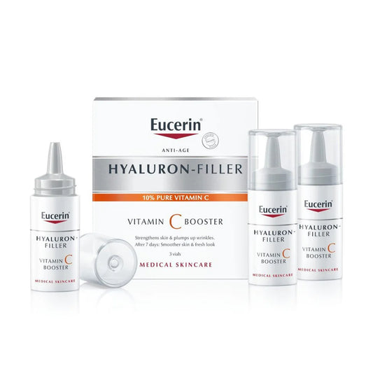 Eucerin Hyaluron Filler Anti-Aging Face Serum Vitamin C Booster with Hyaluronic Acid, Plumps up Deep Wrinkles, for Fresh and Radiant Skin, Suitable for All Skin Types, 3 x 8ml