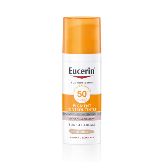Eucerin Face Sunscreen Pigment Control Tinted Hyperpigmentation Sun Gel-Cream, High UVA/UVB Protection, SPF 50+, Contains Color Pigments, Very High Coverage, For All Skin Types, 50ml